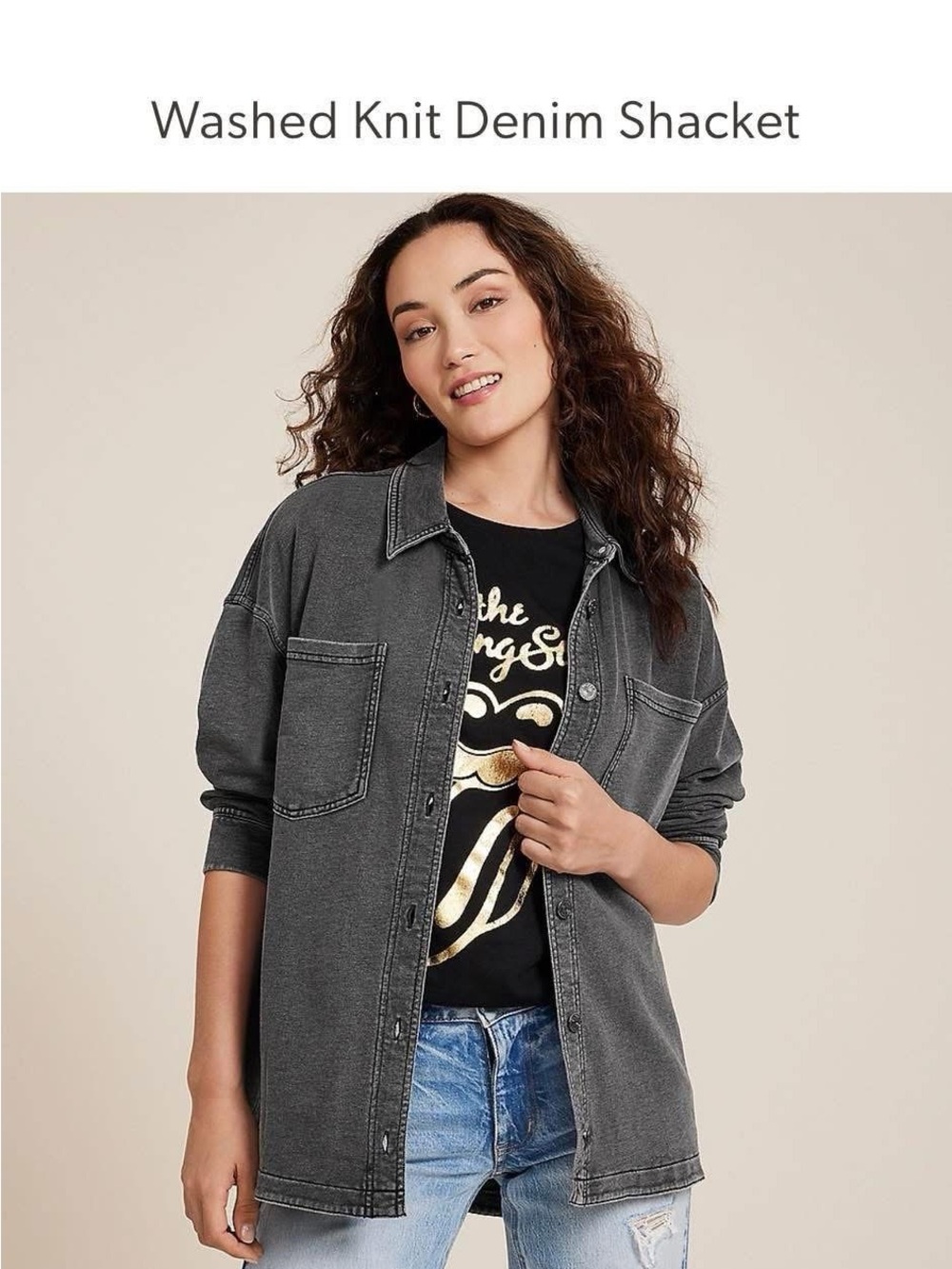Maurices Oversized Black Knit Denim Shacket